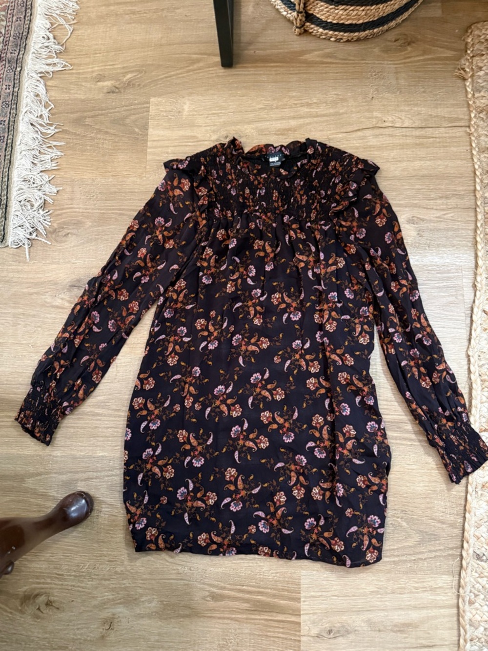 Sanctuary Black Floral Ruffled Smocked dress